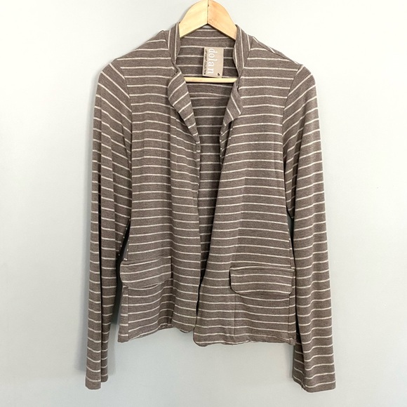 Anthropologie Taupe Cream Knit Striped Blazer Jacket Dolan Left Coast Sz M - Picture 6 of 13